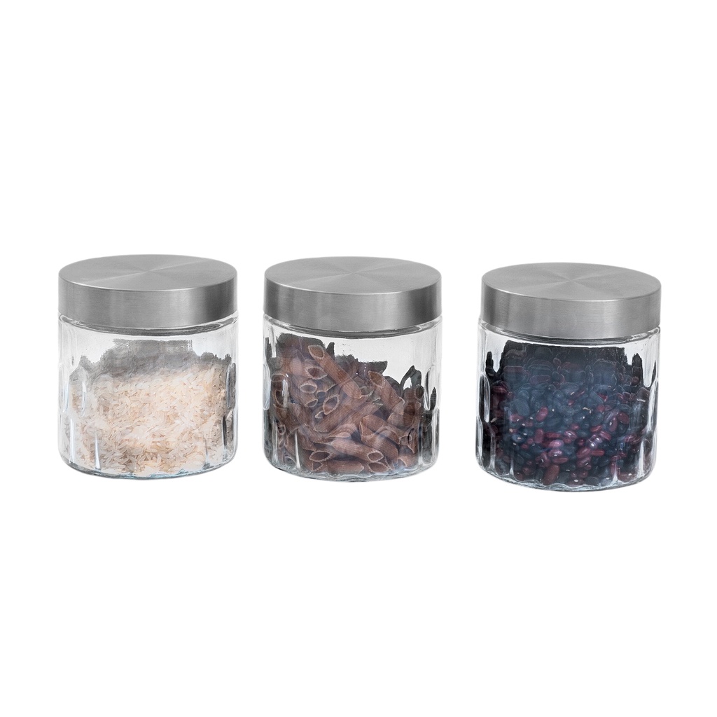 Kit 3 potes de vidro com tampa inox bolhas redondo 800ml - Mozcada em Oferta na Shopee