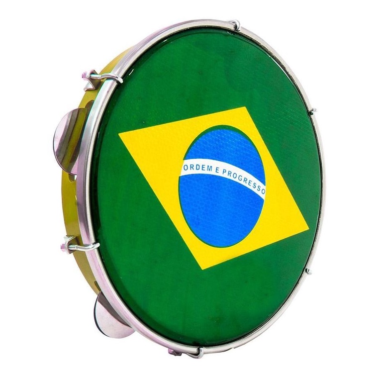Pandeiro Luen 10 Amarelo Profissional Pele Bandeira Aro Abs