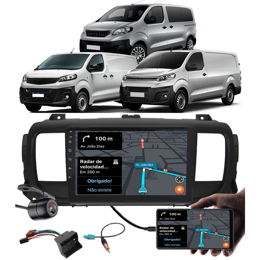 Multimídia 9" Polegadas Jumpy Expert Scudo 2021 em diante + Câmera de Ré + Moldura + Chicote e Adaptador de Antena