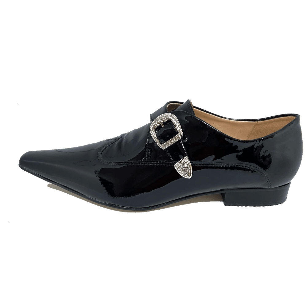 Sapato Masculino Italiano em Couro Social Executivo Corcovado Bico Fino Ref: 452 Preto Preto
