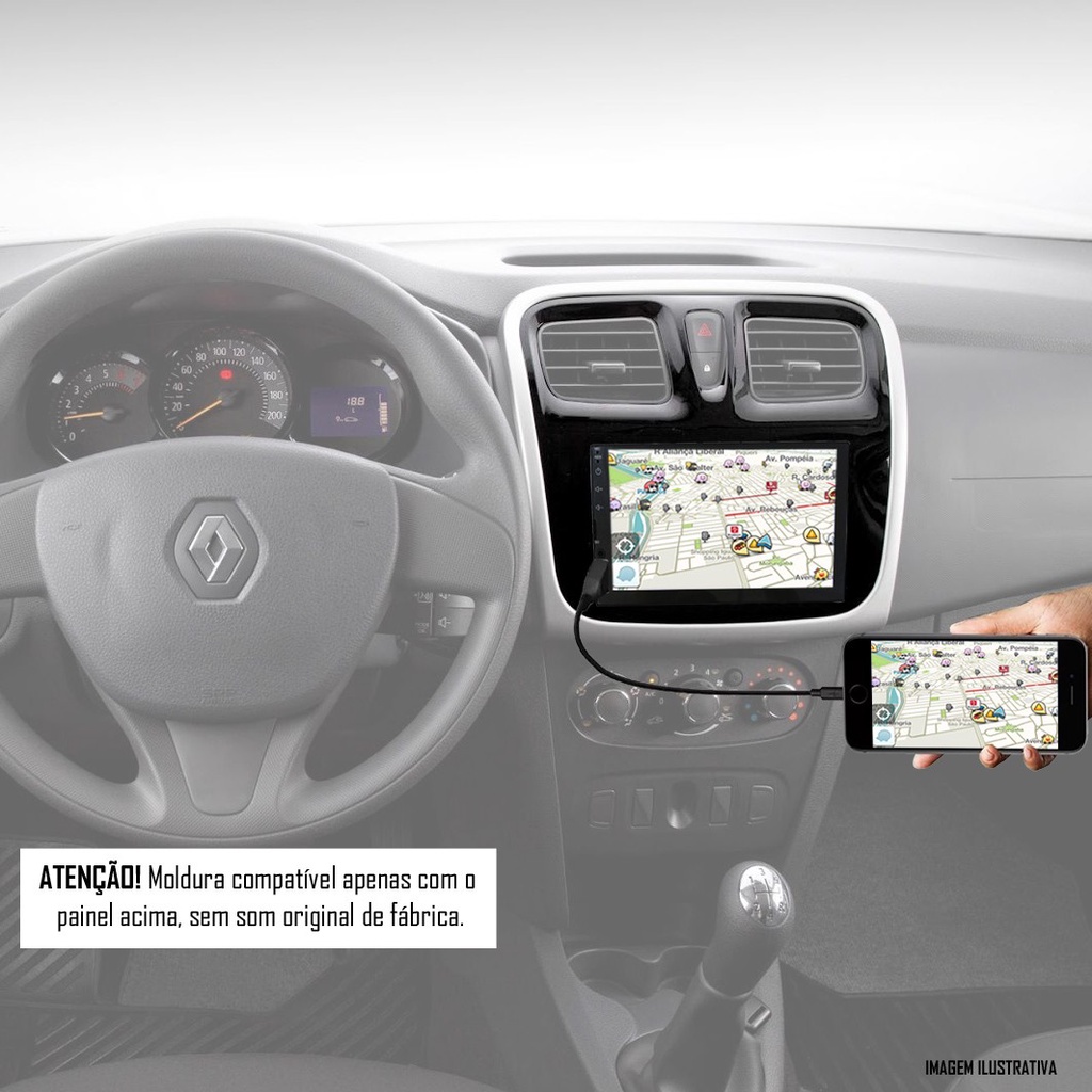 Multimídia Renault Logan Sandero 2015 à 2020 Espelhamento Bluetooth USB SD Card + Moldura + Chicotes + Câmera Ré — imagem 2 de 2