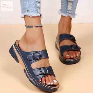 Sapatos De Verão Fechados Femininos De 2023 Novo Conforto Sandálias De Senhora Com Fivela Dupla Plataforma De Tamanho Plus Chinelos Casuais