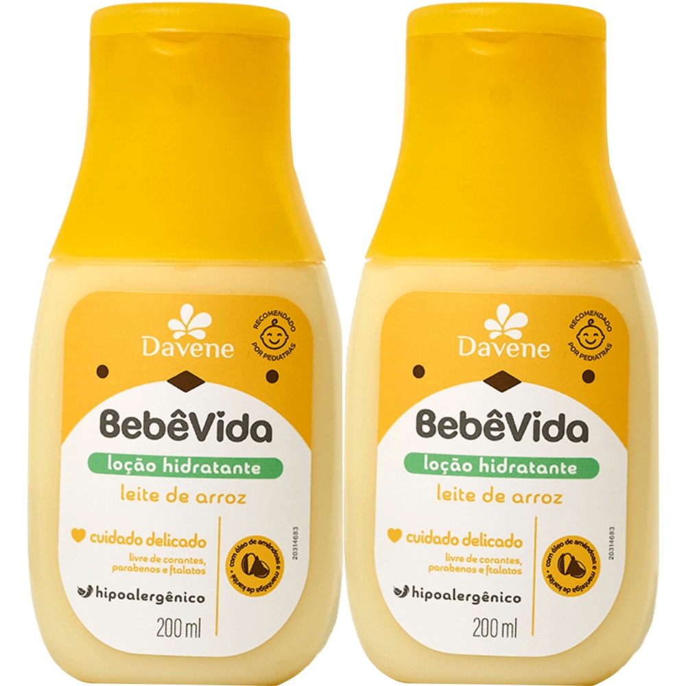 2UN Loção Hidratante Bebe Vida Leite de Arroz 200ml Davene