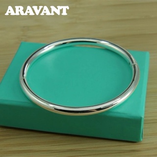 Aravant 925 Sterling Silver Bangle Simples Bracelete Sólido Liso For Women Charm Jewelry Party Presentes De Natal em Oferta na Shopee