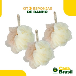 Kit 3 Esponjas de Banho Bucha Esfoliante Nylon Com Alça