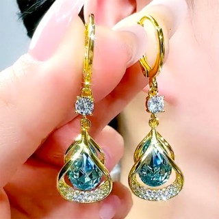 Brincos De Moda Feminina Clássico Zircônia Pingente Geométricos Pingentes De Cristal Azul Encantadores Jóias Perfuradas