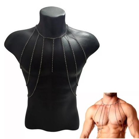 Bodychain borychain colar corporal Masculino folheado a Ouro Prata Preto
