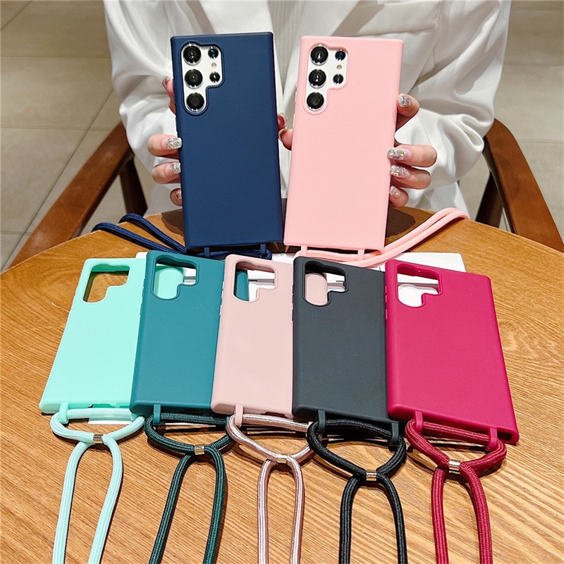 Crossbody Corda Colar Cordão Capa De Silicone Macio Para Samsung S26 A37 A57 A07 A17 A06 A16 A26 A36 A56 S25 FE S25 Plus