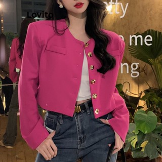 Lovito Cardigã Casual com Botões para Mulheres LNA17155 (Rosa Choque/Branco)