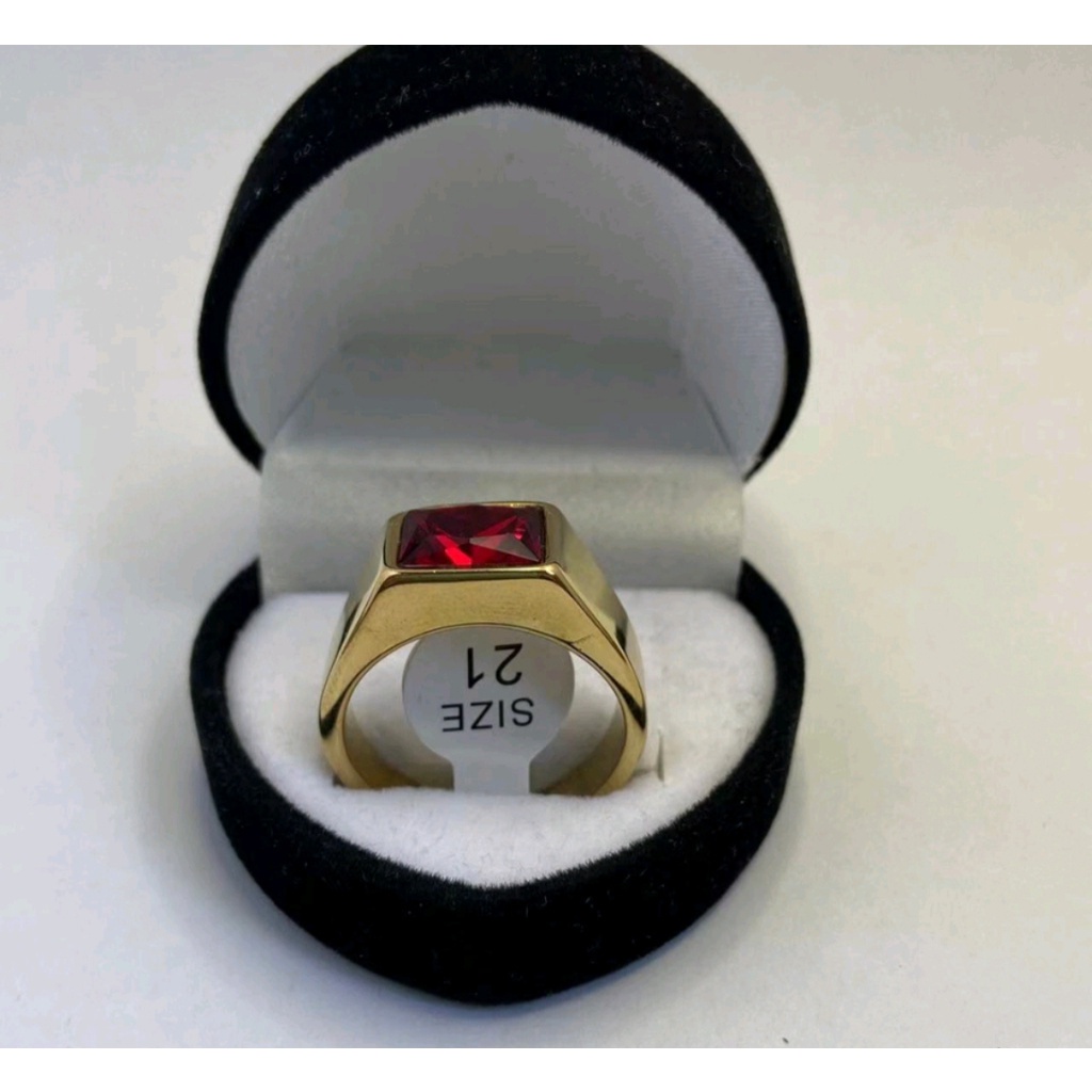Anel De Pedra Masculina Dourado Em Aço Inoxidável 316L Pomoção | Com Caixa Do Anel