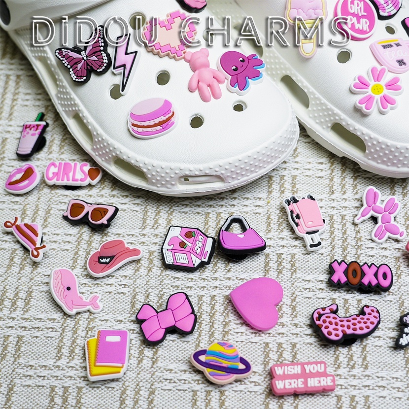DIDOU PVC Sapato Encantos Acessórios Rosa Decoração Envelope Fivelas Para Tamanco Sandálias Pino Presentes De Aniversári