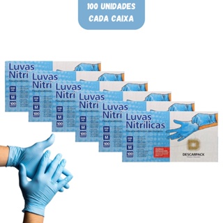Kit 6 Luva Nitrílica Azul Tamanho M Descarpack Com 100 Unidades Cada Caixa em Oferta na Shopee