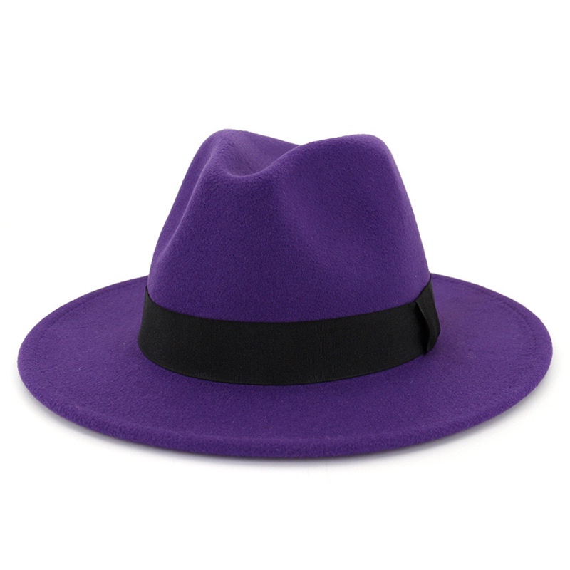 Chapéu De Lã Púrpura Felt Jazz Fedora Homens Sombrero Estilo Britânico Panamá Vestido Sólido