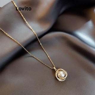 Lovito Colares com Pérolas em Strass Elegantes para Mulheres LFA04123 (Dourado)