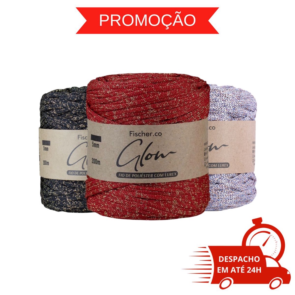 Fio Náutico Glow 5mm Fischer 400g - Poliéster com Lurex - Crochê / Tricô