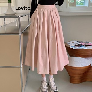 Lovito Casual Saia Feminina Lisa Plissada LNE30090 (Rosa)