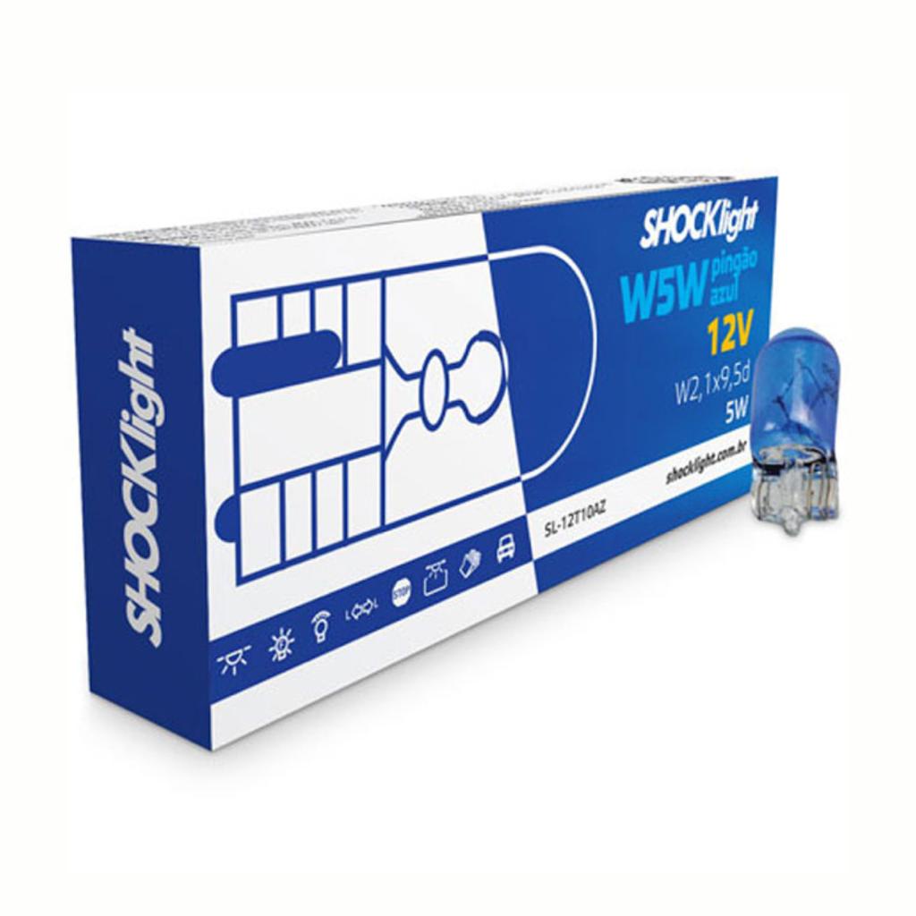 Caixa 10 Lâmpadas T10 W5W 12V Pingao Super Branca Luz de Placa, Lanterna, Luz Interna Shocklight