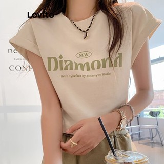 Lovito Camiseta Feminina Casual Com Estampa Lisa LNE39522 (Damasco/Branco/Rosa)