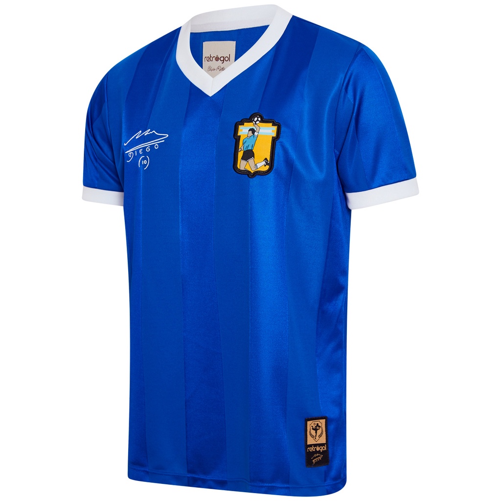 Camisa Argentina 1986 Away Retrô Maradona La Mano de Dios Masculino Oficial