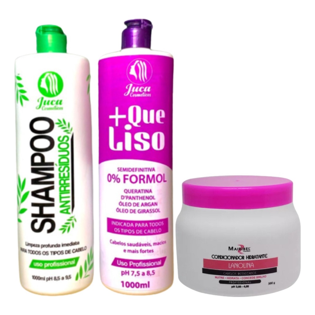 Kit Progressiva Matizadora Organica + Que Liso 2x1l Juca + Condicionador Linolina Mairibel