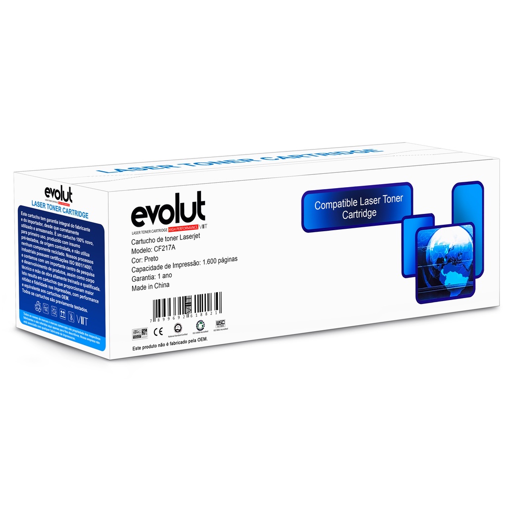 Cartucho Toner 17A CF217A Compatível COM CHIP Preto Até 1.600págs Evolut Para Laser M130 M130A M130FN M102 M102A M102W