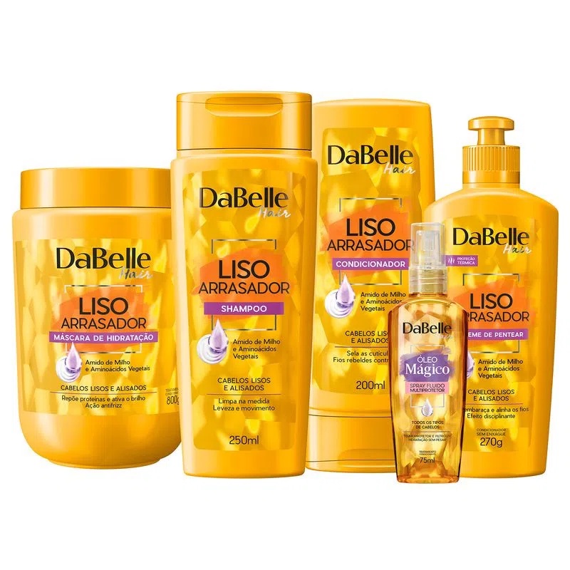 Kit Tratamento Capilar Dabelle Liso Arrasador + Óleo em Spray Multiprotetor 75ml (5 Itens)