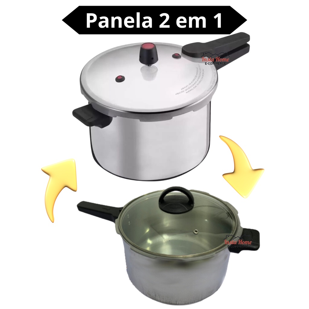 Lançamento 2025 Panela de Pressão 10 litros 2 em 1 Fechamento Externo com Tampa de Vidro em Oferta na Shopee