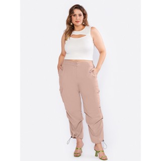 Calça Plus Size Streetwear Feminina Jogger Bolso Cargo Leve