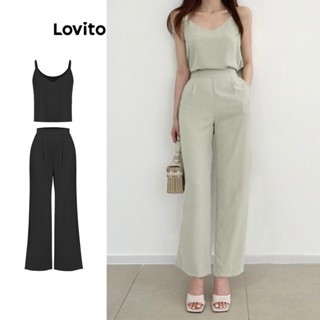 Lovito Casual Conjunto Feminino Liso Plissado de Calça L74ED159