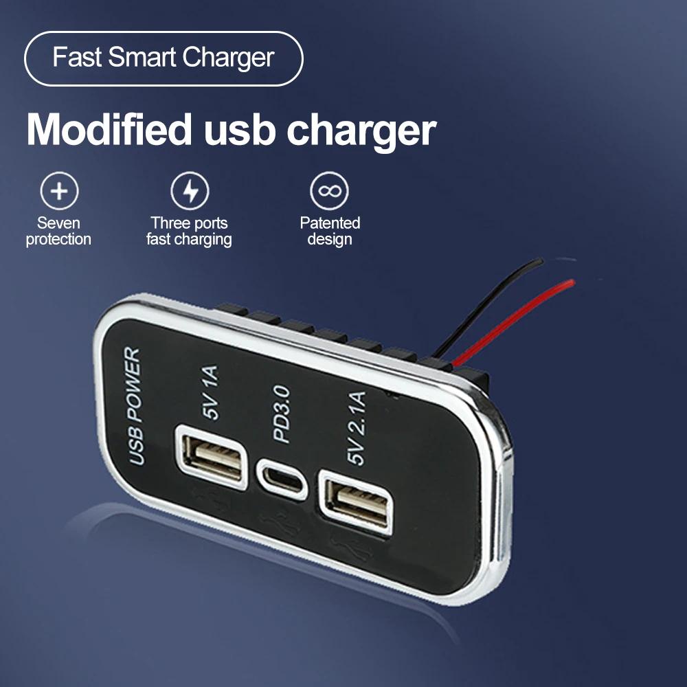 Carregador De Carro PD Tipo C 2.1A 1A 1A Tomada USB Dupla Para Motocicleta ATV Boat RV Bus Power Adapter Outlet