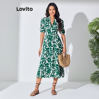 Lovito Vestido Feminino Boho Com Estrutura Floral E Mangas Bufantes LBL07197