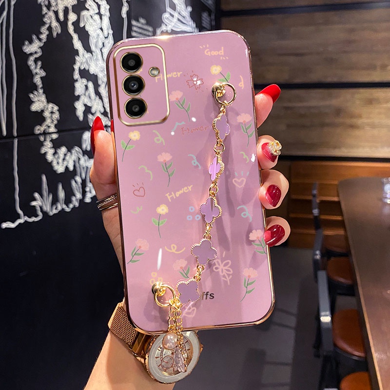 YBD Galvanizado Tela Cheia Flores Capa De Telefone Para Samsung Galaxy A13 A14 A04S A05S A15 M23 F23 4G 5G Com Uma Pulse