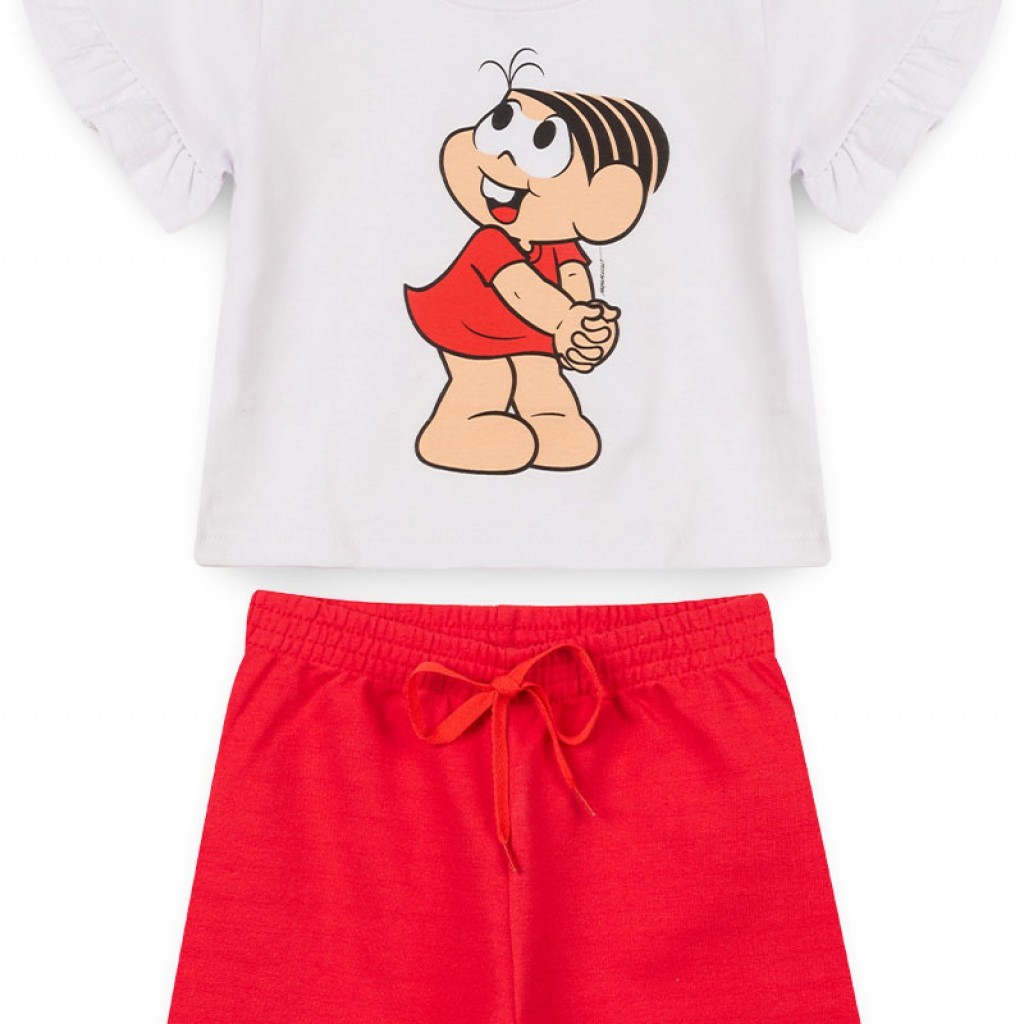 Conjunto Feminino Infantil Verão Mônica Babados Branco - Baby & Kids Fashion
