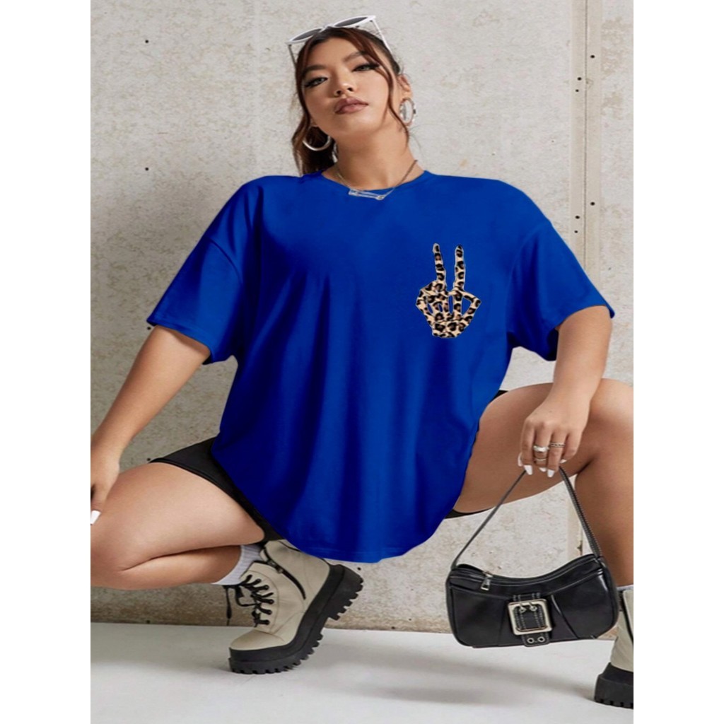 Camiseta Oversized Feminina Esqueleto Onça Paz Amor Estampa Minimalista Bordado Animal Print Verão