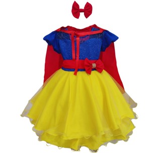 Vestido Infantil E Juvenil Festa Curto Princesa Branca de Neve com Capa Fantasia em Oferta na Shopee