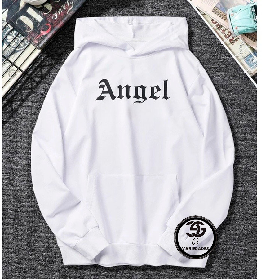 Blusa Moletom Canguru Unissex Estampado FrenteLinha Premium Estampa Angel Street Anjo Casaco de frio com Bolso e Capuz