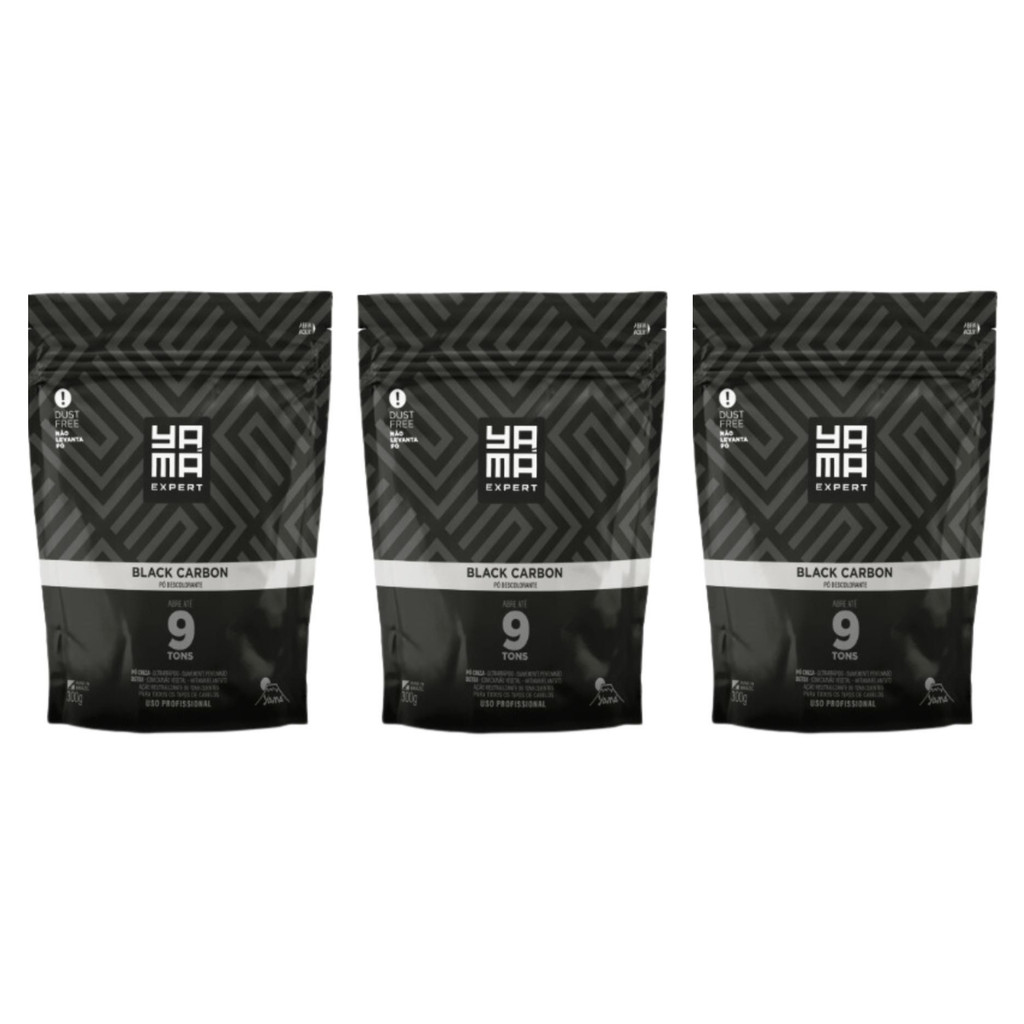 Kit Com 3 Pó Descolorante Black Carbon Refil Yamá 300g