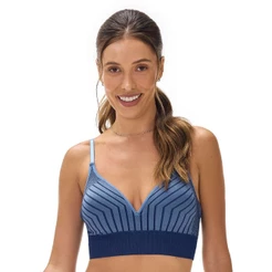 Sutiã Top Jacquard Listrado Vertical Azul Marinho com Bojo sem Costura Zee Rucci
