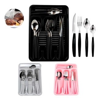 Jogo De Talheres inox Faqueiro Porta Talher Com 25 Peças Preto Branco E Rosa em Oferta na Shopee