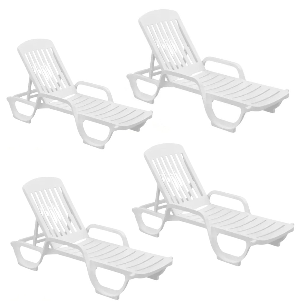 Kit 04 Espreguiçadeira Piscina de Plástico Pitangui Branca com Rodas em Oferta na Shopee