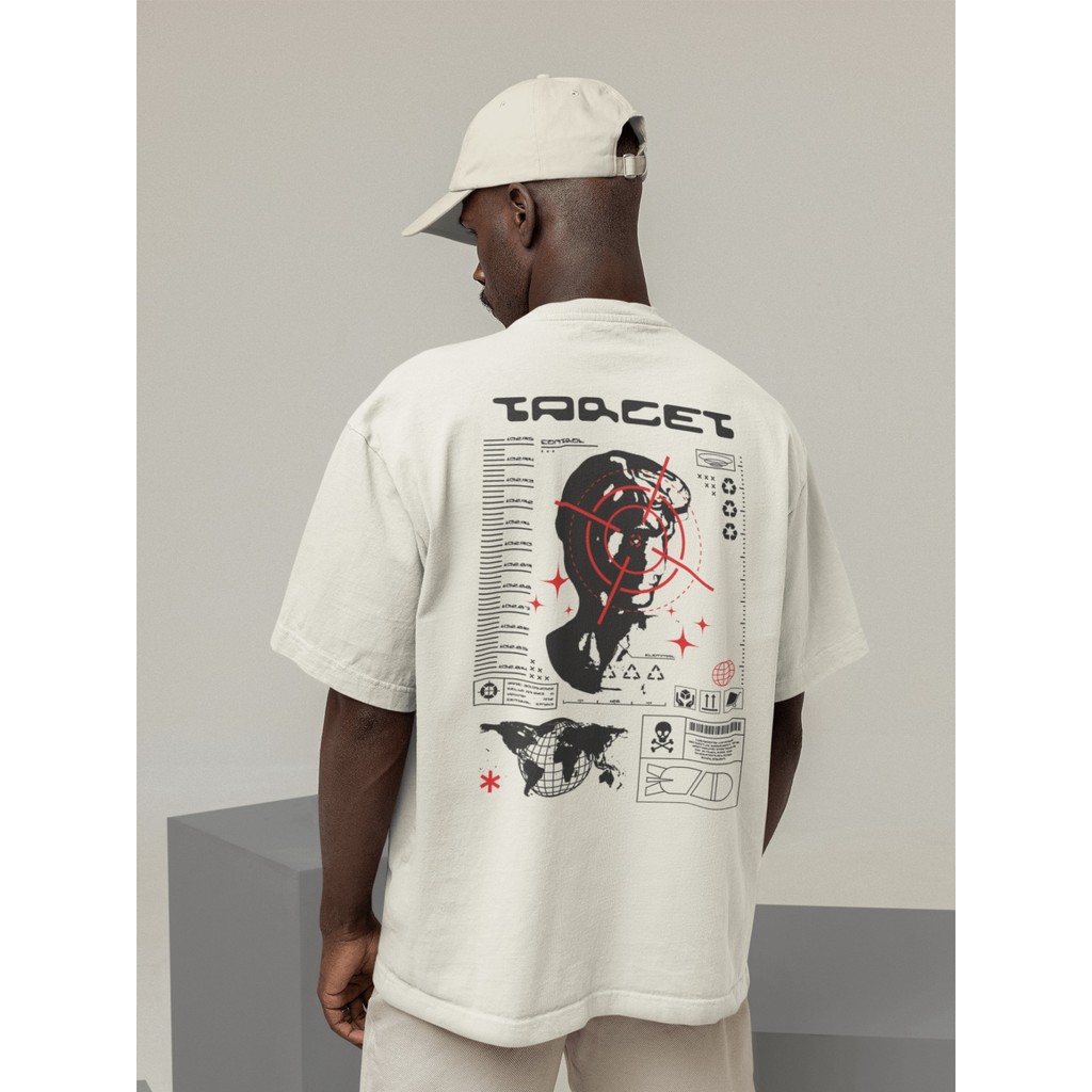 Camisa Camiseta Oversized Gola Alta Streetwear Masculino e Feminino 100% Algodão e Dia a Dia Preto e Off Whte- ESTAMPADO