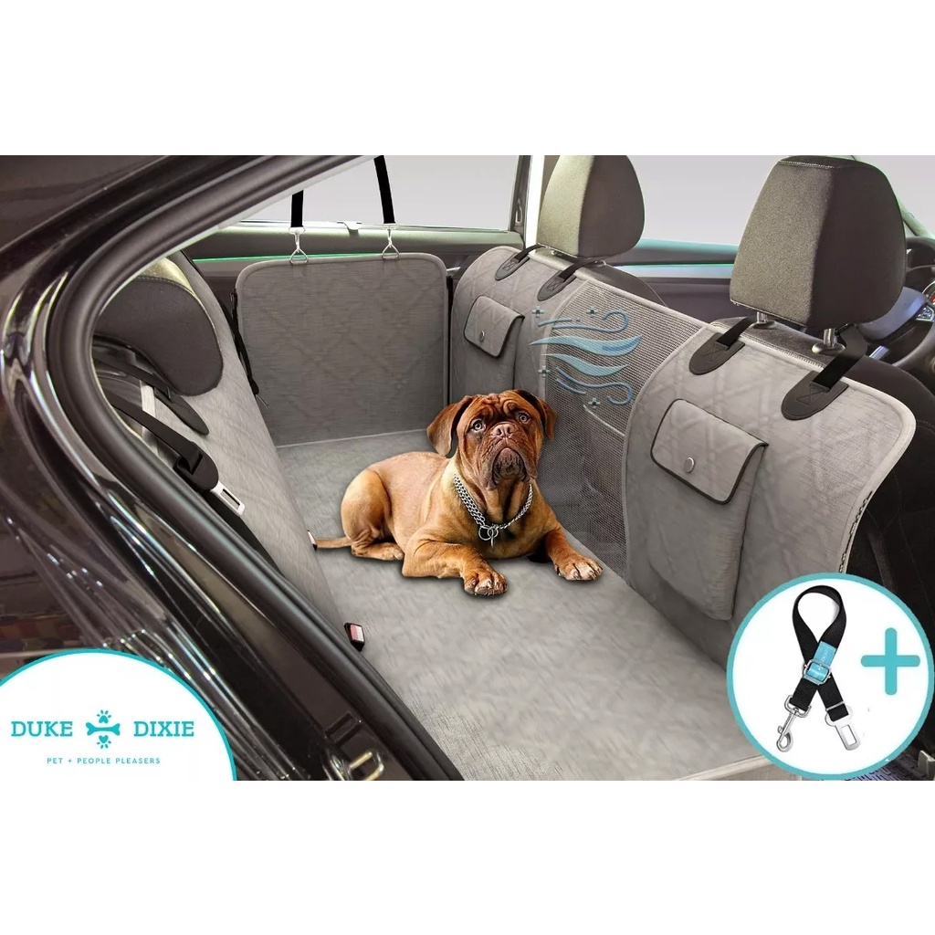 Kit Capa Pet Protetora de Banco Traseiro Impermeavel Cinza Premium + 1 Cinto de Segurança - Duke & DIxie