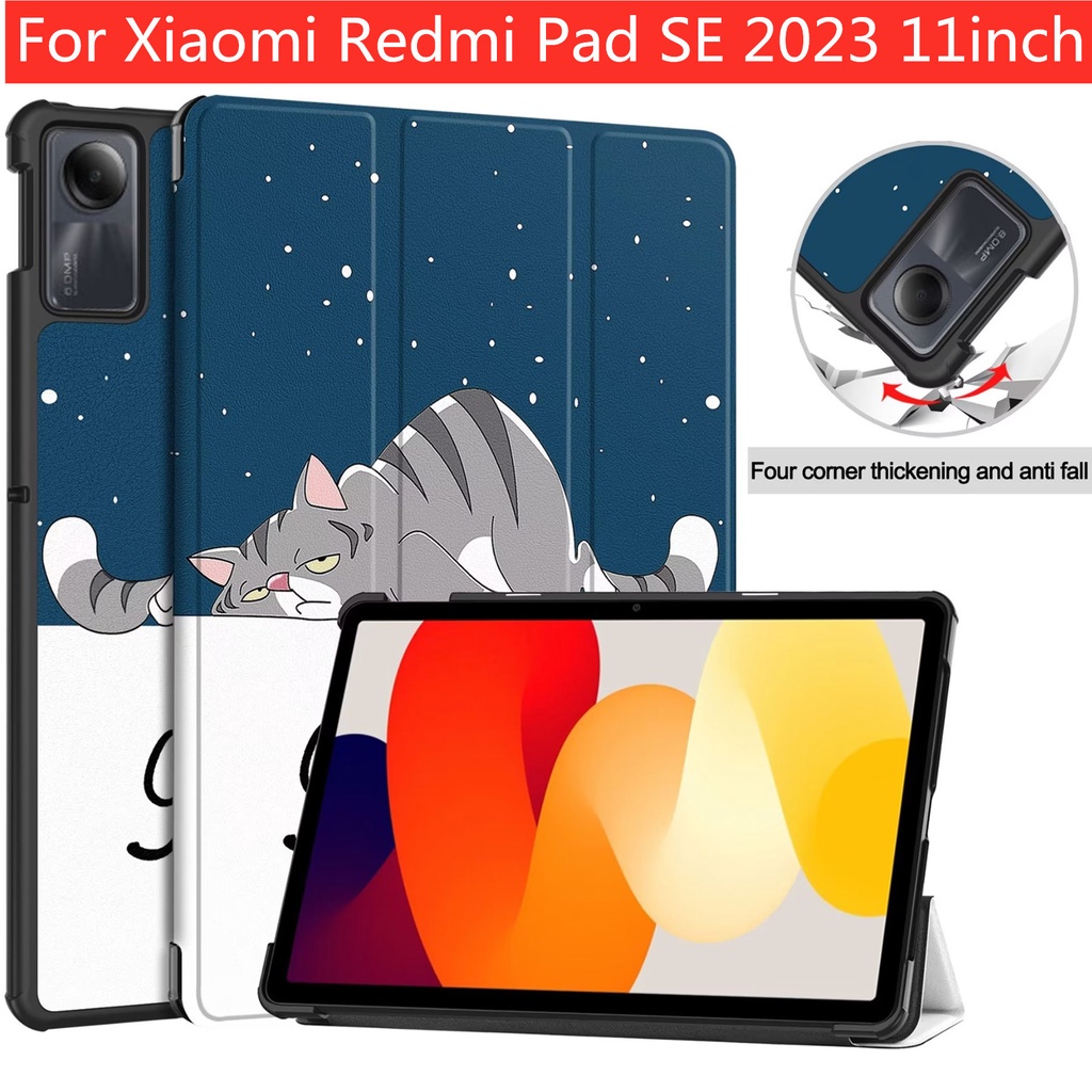 Estojo De Couro Para Xiaomi Redmi Pad SE 2023 11 Polegadas PU Ajustável Suporte Dobrável De Proteção De Mesa De Escritório Moda Tri-Fold Custer Flip Stand Cover