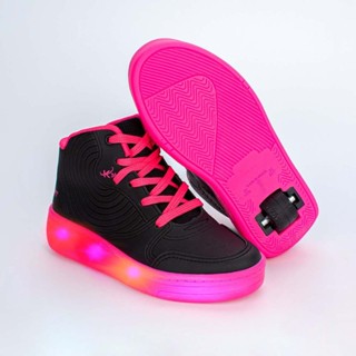 Tênis Infantil Feminino Com Rodinhas Led Preto e Pink Kidy