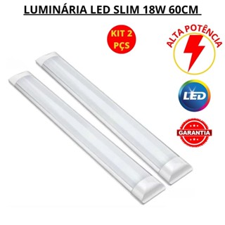 KIT 2 LÂMPADA LED LUMINÁRIA SLIM 60CM 18W BRANCA 6500K - LED BEE