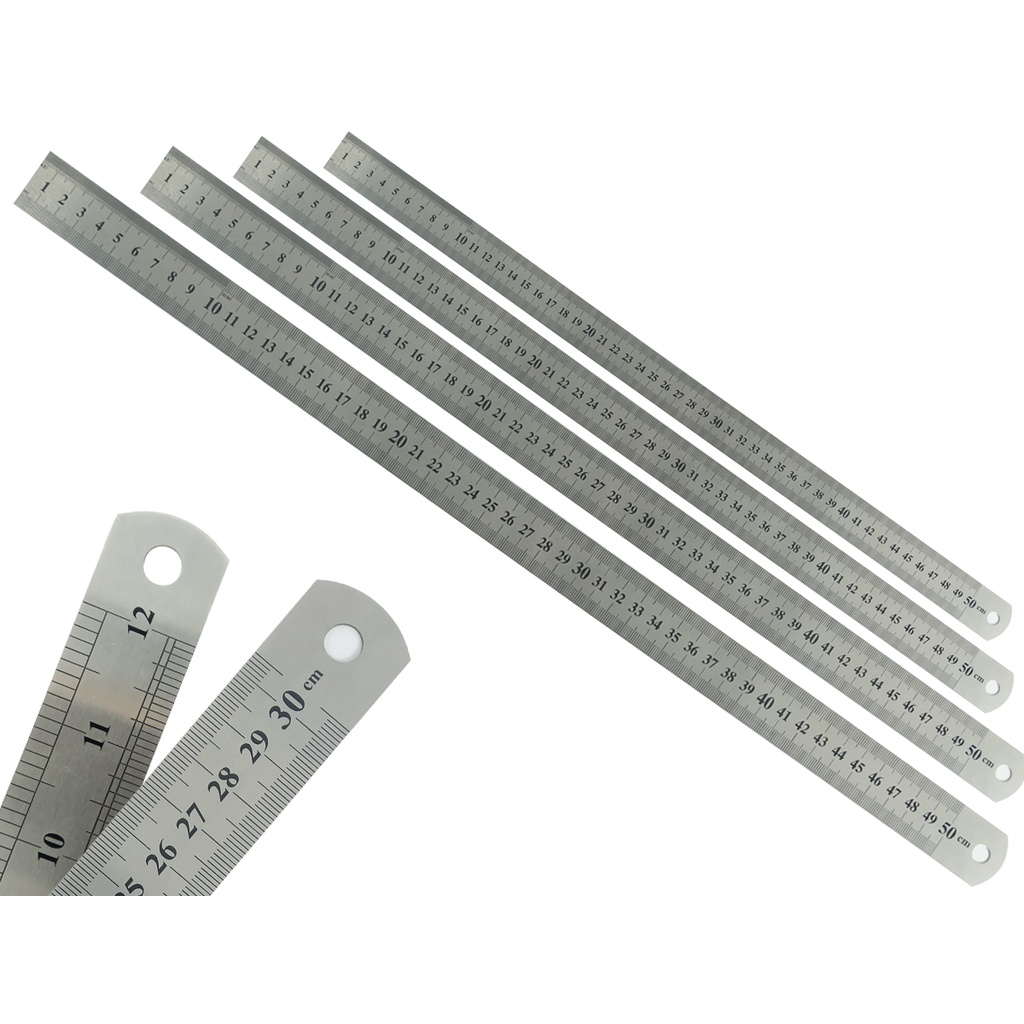 Kit Com 4 Réguas Metal Leve De Aço Inoxidável Tamanho 50 cm Marcação Baixo Relevo Escolar Escritório Engenheiro
