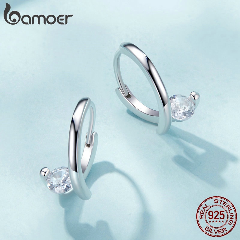 Detalhes do Brincos De Fita Bamoer 925 Sterling BuckleJewelry Para Mulheres