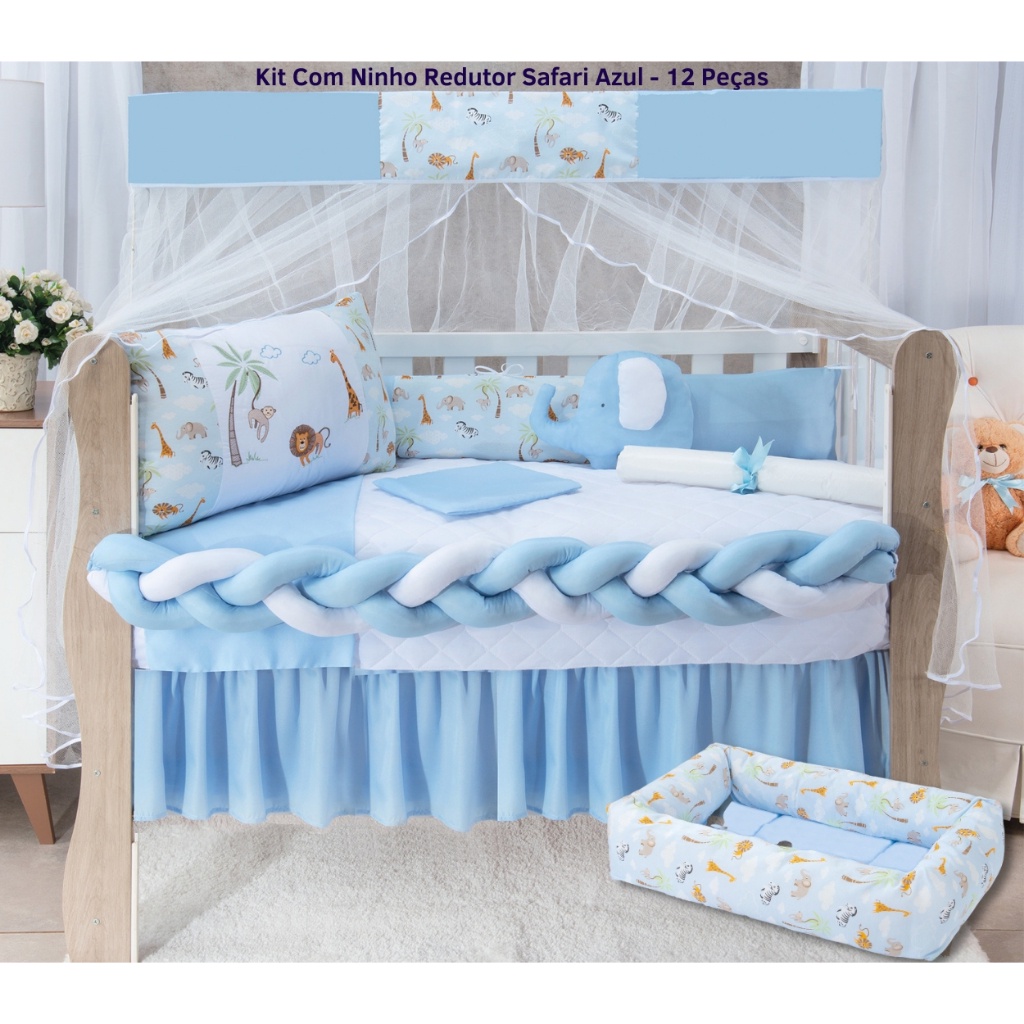 Kit Berço Americano com Ninho Redutor 12 Peças Menino e Menina Com Almofadinhas
