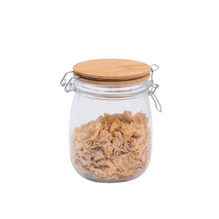 Pote de vidro 700ml com tampa de bambu e trava - Oikos