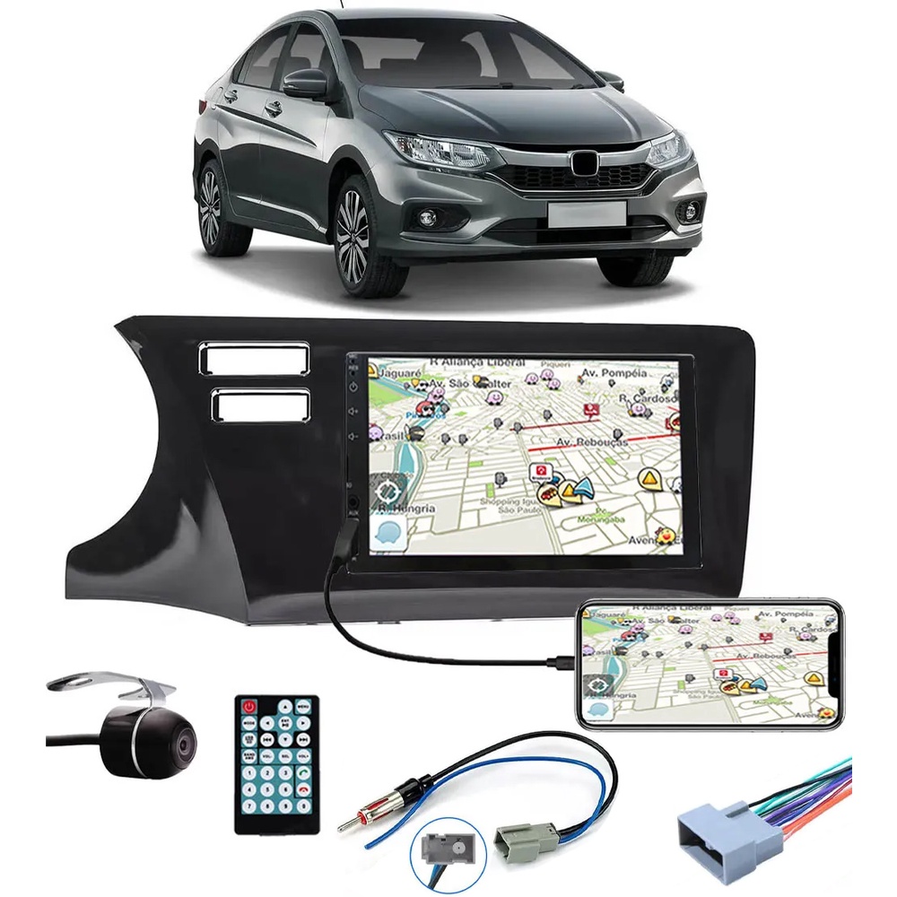 Multimídia City 2015 2021 Bluetooth USB SD Card Moldura Câmera Borboleta Chicote Adaptador Antena Interface Volante